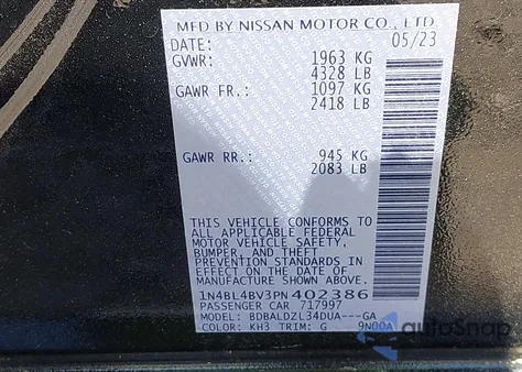 2023 Nissan Altima S Fwd z USA, uszkodzony, nr VIN 1N4BL4BV3PN402386